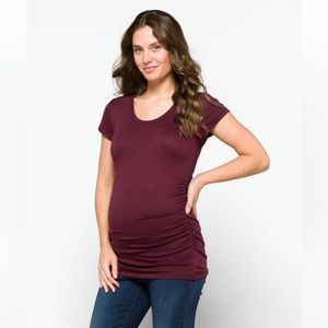 Market & Spruce Alma short sleeved burgundy knit maternity shirt